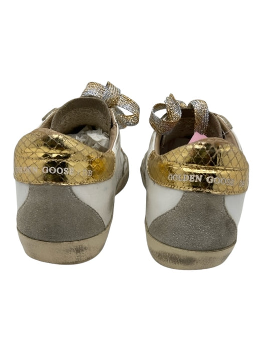 Golden Goose Shoe Size 35 White, Gold, Gray Leather Metallic Laces Sneakers White, Gold, Gray / 35