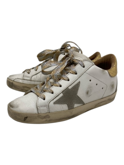 Golden Goose Shoe Size 35 White, Gold, Gray Leather Metallic Laces Sneakers White, Gold, Gray / 35