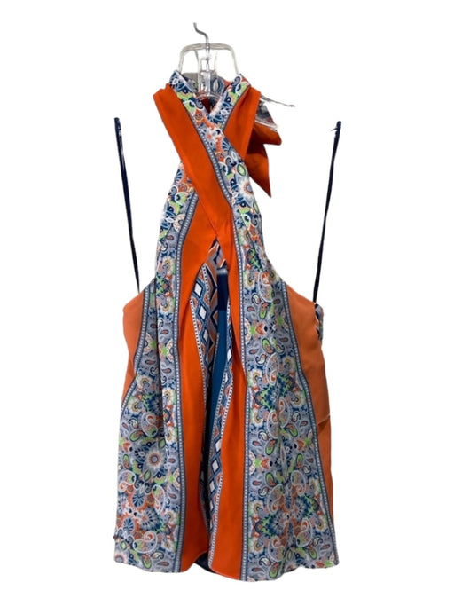 Ramy Brook Size XS Blue & Orange Silk Printed Halter Sleeveless Geometric Top Blue & Orange / XS