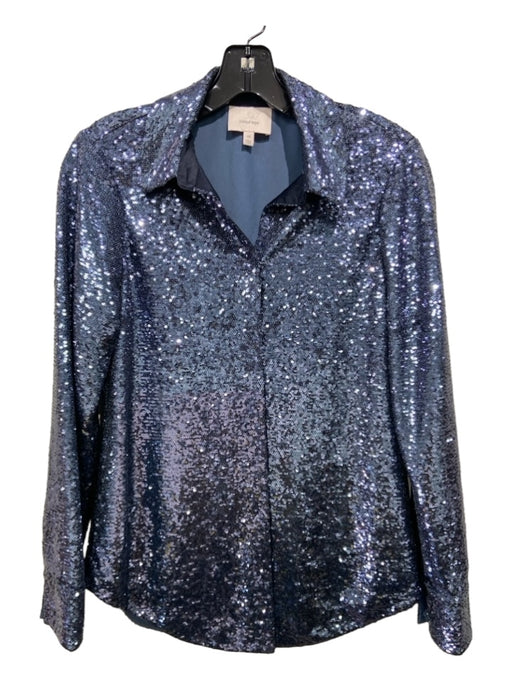 Cinq a Sept Size XS Blue Polyester All Over Sequins Snap Front Collar Top Blue / XS