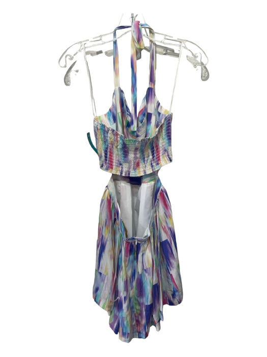 Amanda Uprichard Size S White & Multi Silk Abstract Open Back Halter Dress White & Multi / S