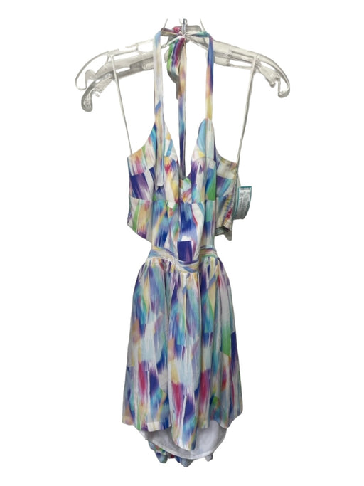 Amanda Uprichard Size S White & Multi Silk Abstract Open Back Halter Dress White & Multi / S