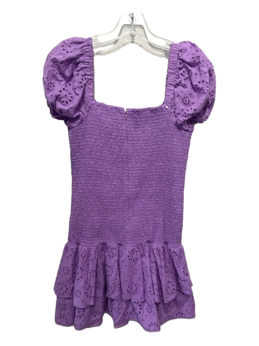 Likely Size 6 Purple Cotton Eyelet smocked Short Puff Sleeve Flounce Hem Dress Purple / 6