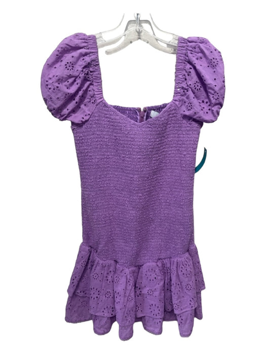 Likely Size 6 Purple Cotton Eyelet smocked Short Puff Sleeve Flounce Hem Dress Purple / 6