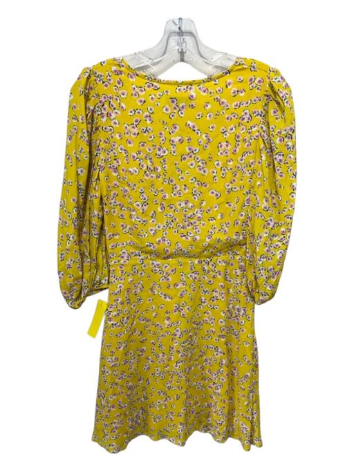 Nicholas Size 0 Yellow, Pink, Multi Print Viscose Puff 3/4 Sleeve V Neck Dress Yellow, Pink, Multi Print / 0