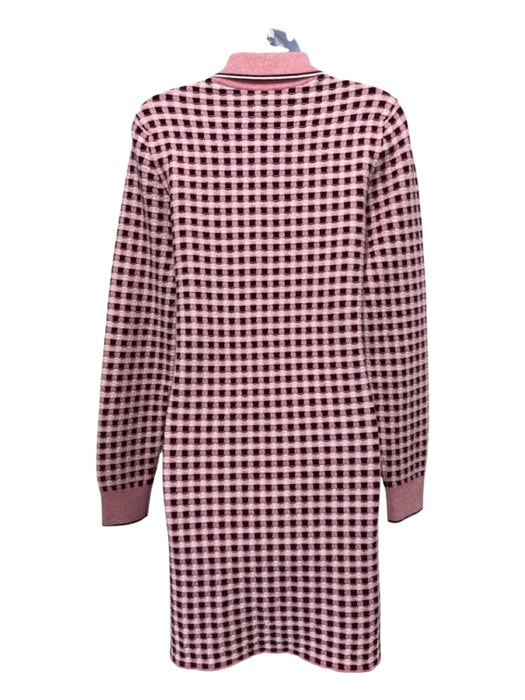 Barrie Ltd. Size L Pink, Burgundy, White Cashmere & Cotton Knit check Dress Pink, Burgundy, White / L