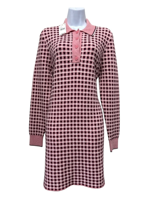 Barrie Ltd. Size L Pink, Burgundy, White Cashmere & Cotton Knit check Dress Pink, Burgundy, White / L