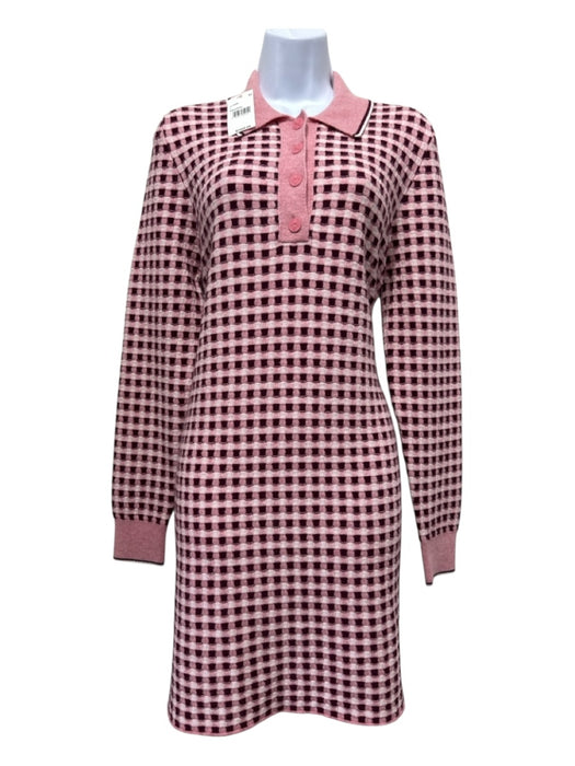 Barrie Ltd. Size L Pink, Burgundy, White Cashmere & Cotton Knit check Dress Pink, Burgundy, White / L
