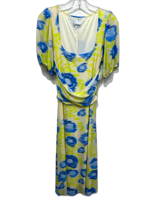 Ganni Size 34 / XS Blue, Green, Beige Polyamide Blend Mesh Tie Dye Maxi Dress Blue, Green, Beige / 34 / XS