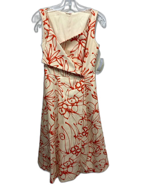 Alexis Size S Beige & Orange Cotton Blend Wrap Abstract V Neck Midi Dress Beige & Orange / S