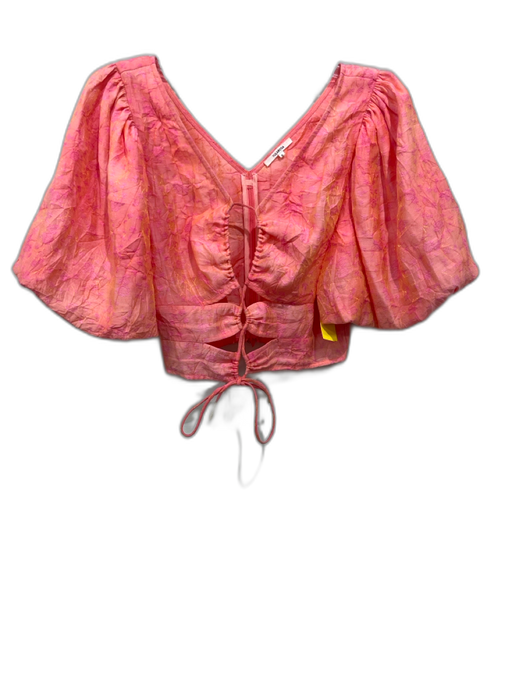 Tularosa Size S Pink & Gold Rayon Blend Metallic Thread Lace Up Front Top Pink & Gold / S
