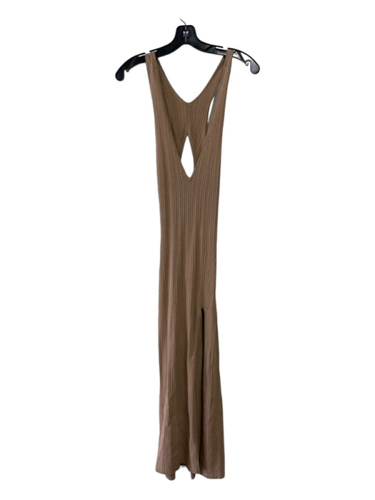 Michael Costello x Revolve Size S Brown Rayon Blend Ribbed V Neck Dress Brown / S