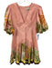 Alemais Size 6 Pink & Multi Flax Blend Botanical 1/2 Puff Sleeve V Neck Dress Pink & Multi / 6