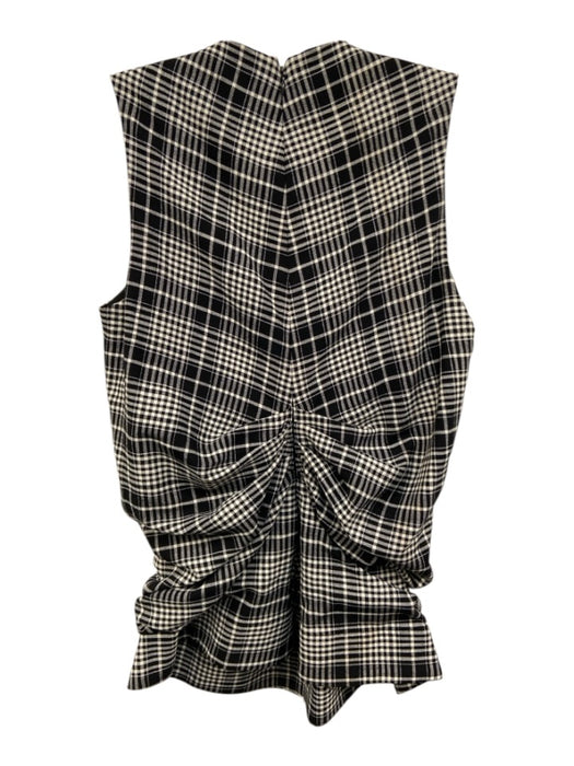 Tanya Taylor Size 2 Black & White Viscose Blend Sleeveless Plaid Gathered Top Black & White / 2