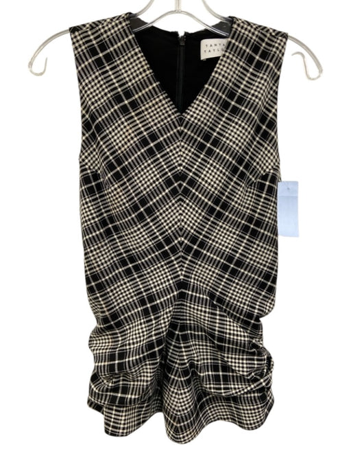 Tanya Taylor Size 2 Black & White Viscose Blend Sleeveless Plaid Gathered Top Black & White / 2