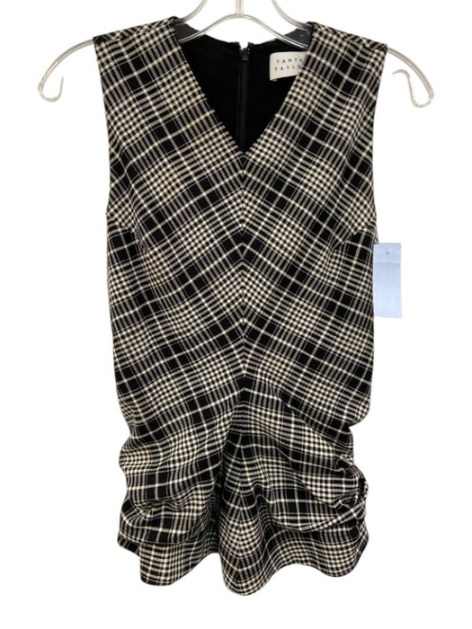 Tanya Taylor Size 2 Black & White Viscose Blend Sleeveless Plaid Gathered Top Black & White / 2