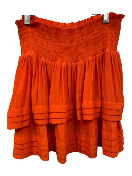 Ramy Brook Size Small Orange Polyester Shirred Waist Tiered Skirt Orange / Small