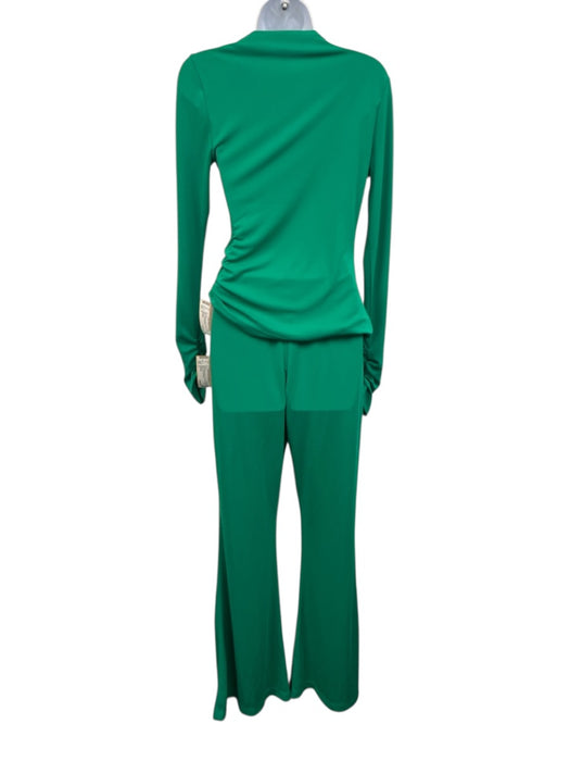 L'Academie Size S Green Polyester Blend Ruched Long Sleeve Flare Pant Set Green / S