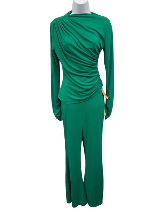 L'Academie Size S Green Polyester Blend Ruched Long Sleeve Flare Pant Set Green / S