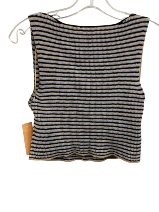 A.L.C. Size L Blue, Black, Beige Cotton Blend Knit Stripe Crop Short Set Blue, Black, Beige / L