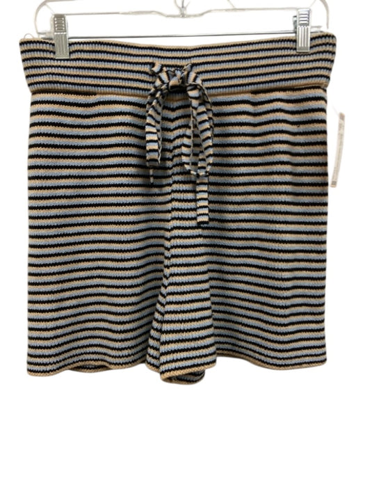 A.L.C. Size L Blue, Black, Beige Cotton Blend Knit Stripe Crop Short Set Blue, Black, Beige / L