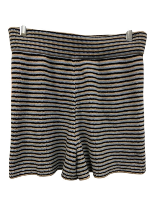 A.L.C. Size L Blue, Black, Beige Cotton Blend Knit Stripe Crop Short Set Blue, Black, Beige / L
