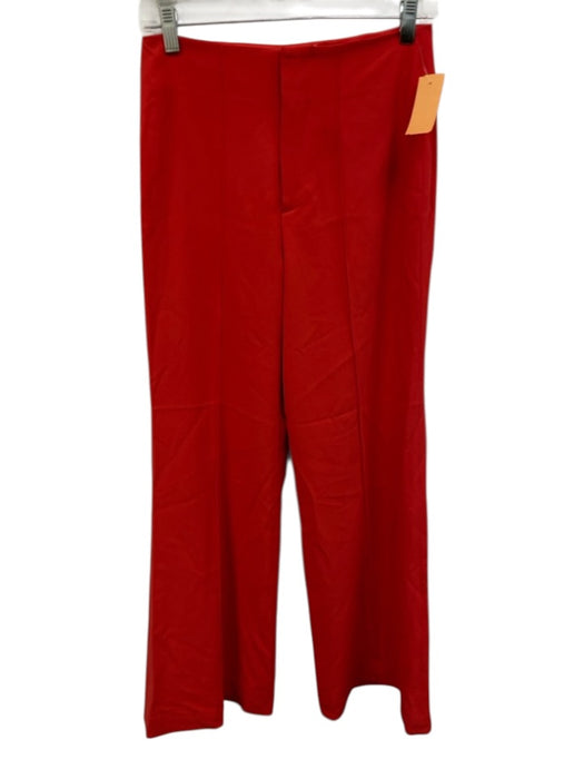 Alice + Olivia Size 2 Red Polyester Pintuck High Rise Zip & Hook Wide Leg Pants Red / 2