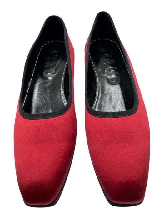 Staud Shoe Size 39 Red & Black Satin Upper Leather Contrast Trim Flats Red & Black / 39