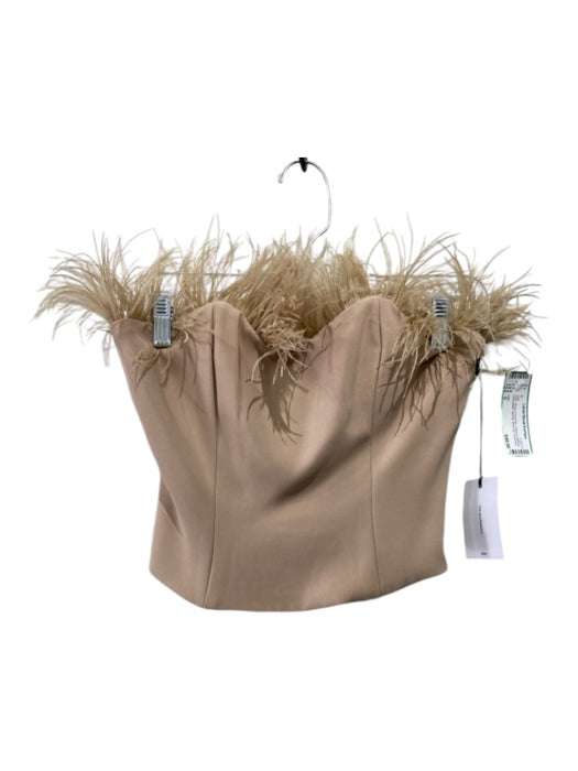 LPA Size S Beige Polyester Ostrich Feathers Sleeveless Boning Back Zip Top Beige / S