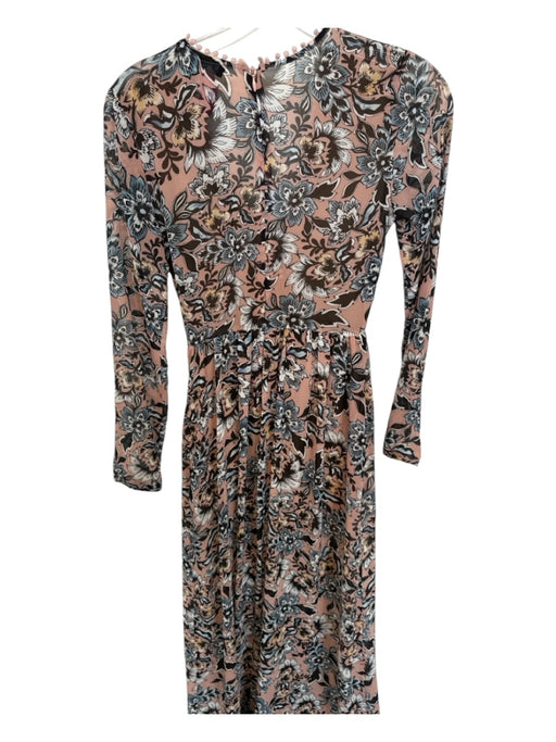 For Love & Lemons Size XSP Mauve & Black Polyester Long Sleeve Botanical Dress Mauve & Black / XSP