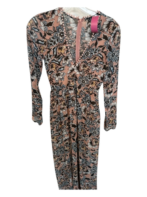 For Love & Lemons Size XSP Mauve & Black Polyester Long Sleeve Botanical Dress Mauve & Black / XSP