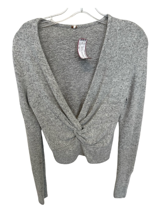 Free People Size XS Gray Rayon Blend Long Sleeve Heathered Front Tie Sweater Gray / XS