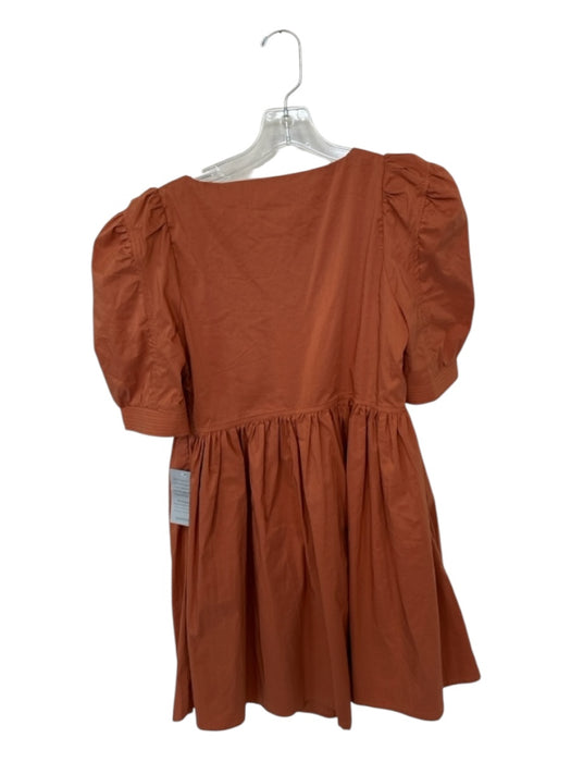 En Saison Size S Rust Cotton Blend Short Sleeve Square Neck Dress Rust / S