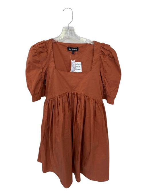 En Saison Size S Rust Cotton Blend Short Sleeve Square Neck Dress Rust / S