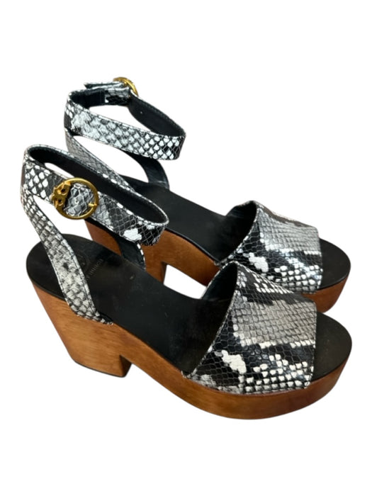 Tory Burch Shoe Size 6M Black & White Leather Wood Snake Print Platform Sandals Black & White / 6M