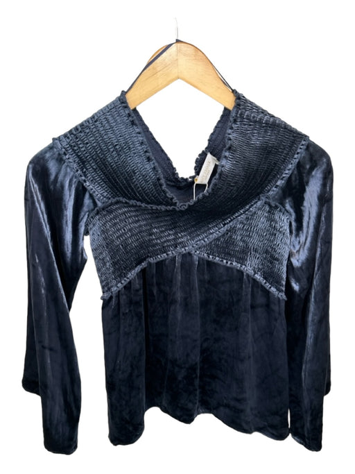 Ramy Brook Size XS Navy Velvet Off Shoulder Long Sleeve Top Navy / XS