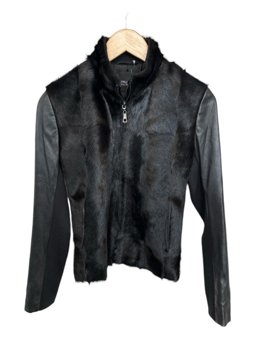 Trilogy Size XS Black Fur & Leather Full Zip Jacket Black / XS