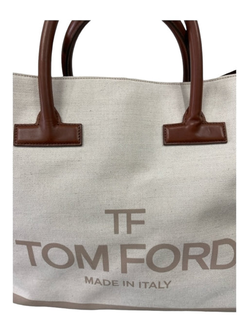 Tom Ford Canvas & Leather Large Logo Tote Beige / Large