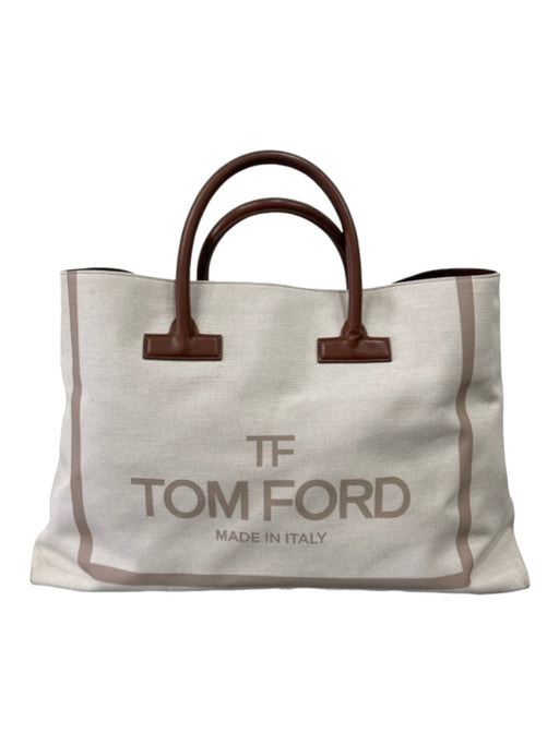 Tom Ford Canvas & Leather Large Logo Tote Beige / Large