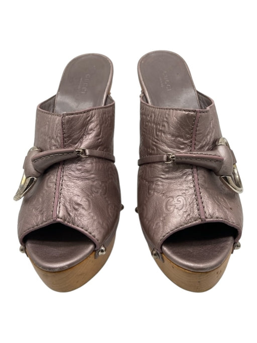 Gucci Shoe Size 40 Purple Leather Monogram Silver Hardware Mule Sandals Purple / 40