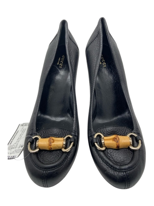 Gucci Shoe Size 40 Black Leather Bamboo Horsebit Heel Round Toe Pumps Black / 40