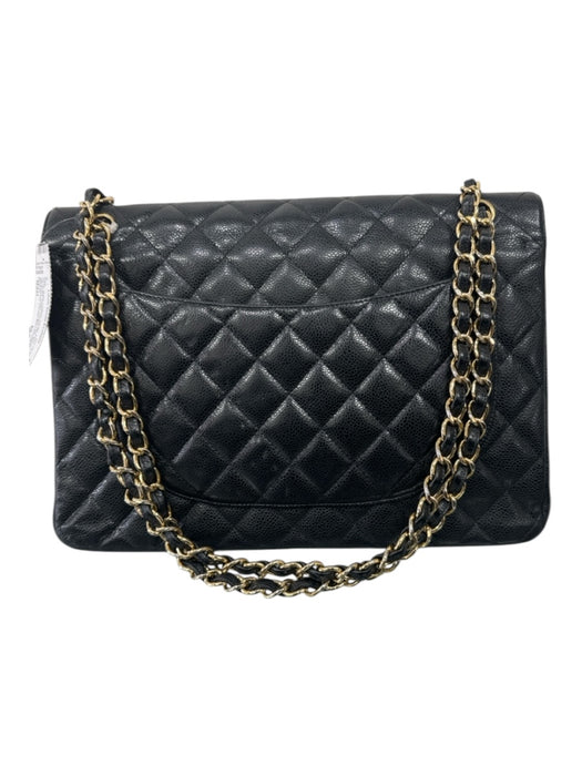 Chanel Black Leather Caviar Gold Hardware Chain Double Flap Bag Black / Maxi