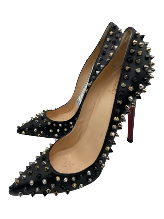 Christian Louboutin Shoe Size 41 Black Leather Studded Stiletto Pumps Labels Resale Boutique