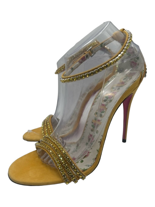 Gucci Shoe Size 41 Yellow Leather Stiletto Suede Embellished Strappy Sandals Yellow / 41