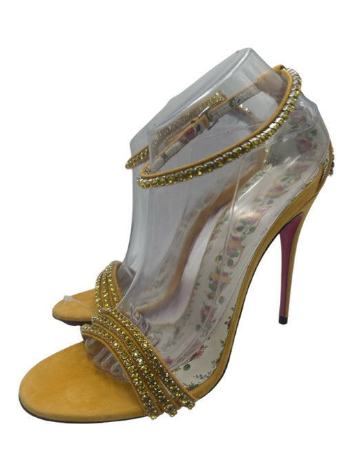 Gucci Shoe Size 41 Yellow Leather Stiletto Suede Embellished Strappy Sandals Yellow / 41