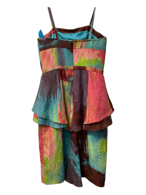 Tracy Reese Size 2 Multi Silk Spaghetti Strap Abstract Back Zip Tie Detail Dress Multi / 2