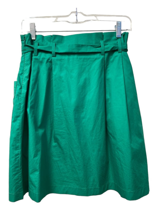 Theory Size 4 Dark Green Cotton High Waist Belted Pleated Knee length Skirt Dark Green / 4