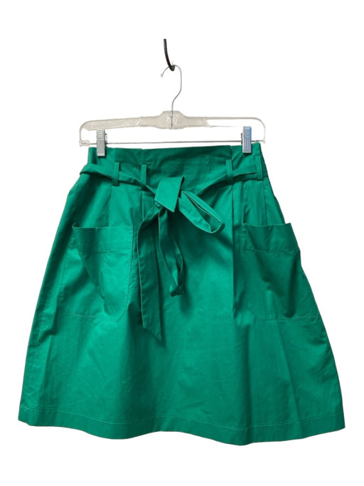 Theory Size 4 Dark Green Cotton High Waist Belted Pleated Knee length Skirt Dark Green / 4