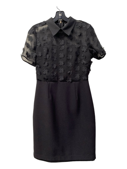 Karl Lagerfeld Size 2 Black Polyester Collared Short Sleeve mesh detail Dress Black / 2