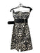 Milly Size 2 Cream & Black Cotton Strapless Belted Abstract Knee length Dress Cream & Black / 2